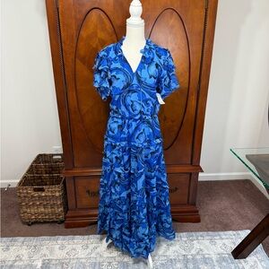 Elegant Blue Floral Women's Dress